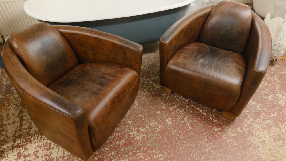 <p>Pair Leather "Cigar" Chairs</p><p><span style="color: rgb(80, 80, 80); font-family: Montserrat; font-size: 14px;"><b>H: 70cm W: 75cm D: 80cm</b></span><br></p>